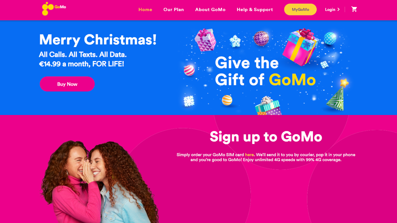 Screeenshot of gomo.ie website